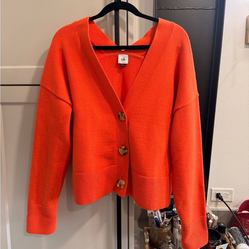 Bright Orange Cabi Button-Front Cardigan Sweater